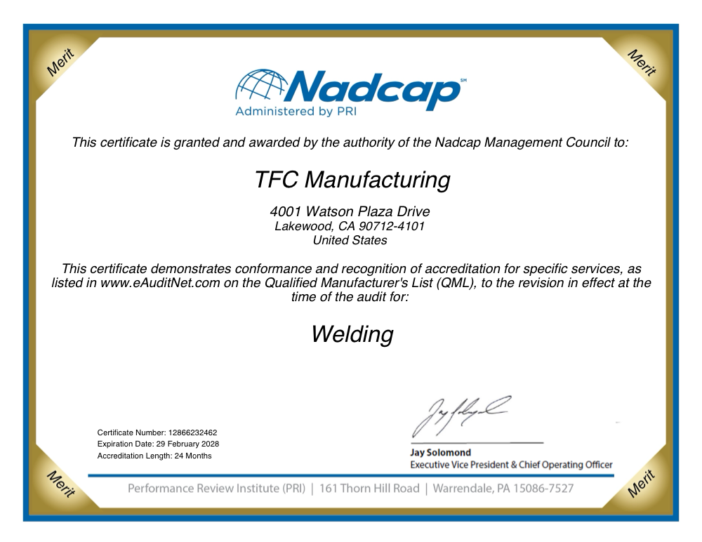 Nadcap Welding Certificate 232462